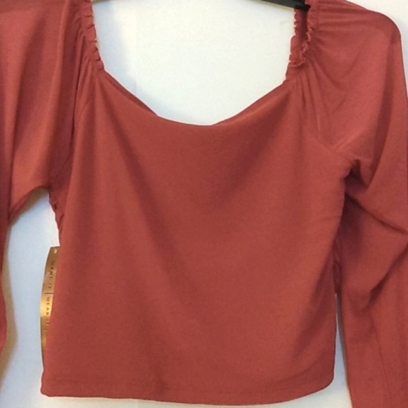 ALMOST FAMOUS SHEER RUCHED PEASANT CROP TOP SIZE LARGE JUNIORS NWT - Picture 9 of 11